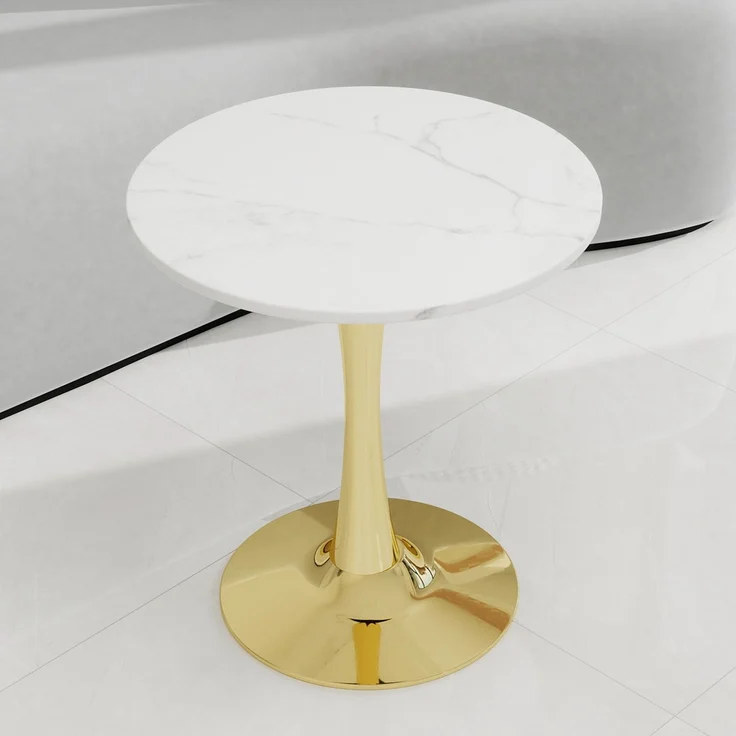 Novelux Couchtisch Gold Marmor Optik Rund 70 cm – Mid-Century Modern Esstisch für 2-4 Personen, Weißes Marmordekor – Bild 10