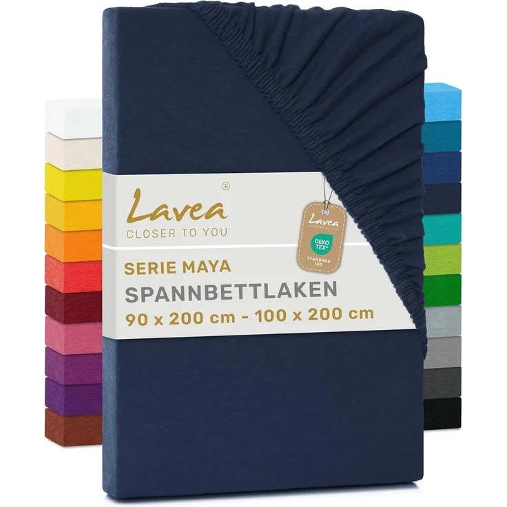 Lavea Spannbettlaken Maya, in Gr. 60x140, 90x200, 120x200, 140x200, 180x200 oder 200x220 cm, 100% Baumwolle, Gummizug: rundum, (1 Stück), Jersey Spannbetttuch für Topper, Boxspring- und Wasserbetten