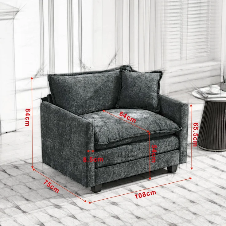 ZUBALIYA Sofa mit LED - Beleuchtung, mit Chenille - Bezug, mit Cordbezug, modular aufgebaut, aus Chenille, für Wohnzimmer und Apartments – Bild 5
