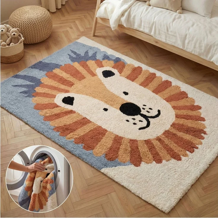 Hanse Home Kinderteppich Samba - Pflegeleichter Teppich Junge Mädchen, rutschfest & Waschbarer Formteppich Löwe, Kinderzimmer Weicher Spielteppich, Spielunterlage - Creme Multifarben, 140x200 cm – Bild 1