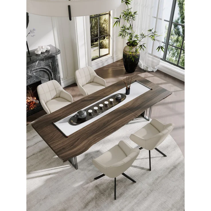 GOEURVANT 1437 Esszimmerstühle 2er-Set mit Armlehnen, 360° Drehbar, Webstoff - Beige Stoff – Bild 2