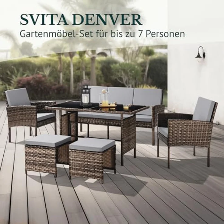 SVITA Gartenlounge-Set DENVER, (Gartenmöbel-Set), Essgruppe, Rattan, Inkl. Kissen – Bild 3