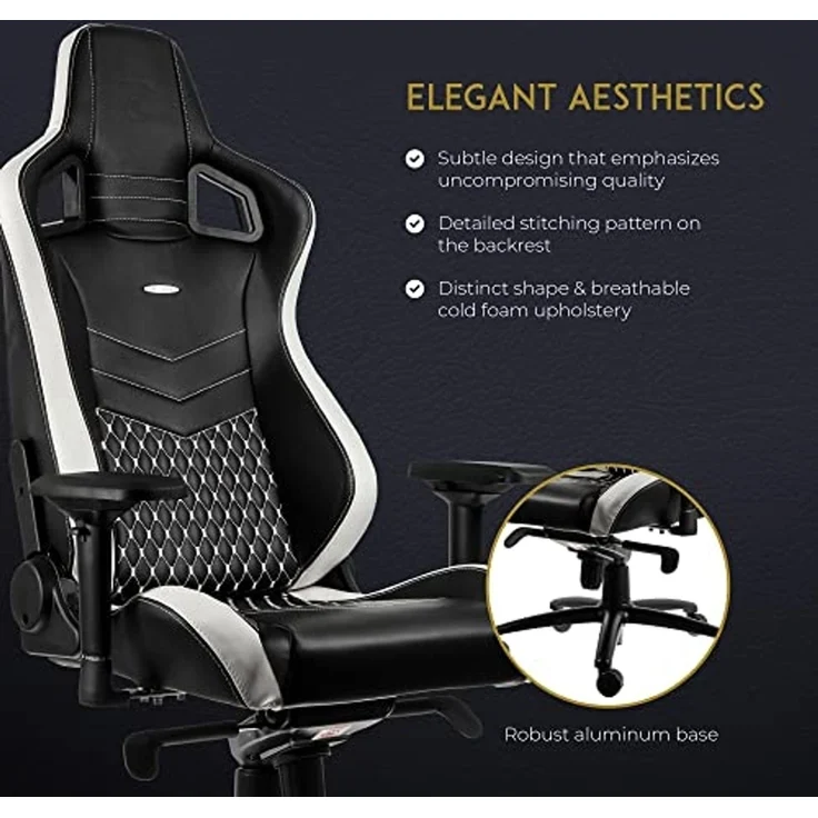 noblechairs Epic Gaming Stuhl - Bürostuhl - Schreibtischstuhl - Echtleder - Inklusive Kissen - Schwarz/Weiß/Rot – Bild 6