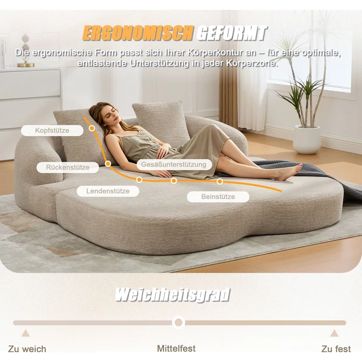ZUBALIYA Schlafsofa 84x65 cm, mit LED - Beleuchtung, mit Chenille - Bezug, modular aufgebaut, mit Schaumstoffpolsterung – Bild 3
