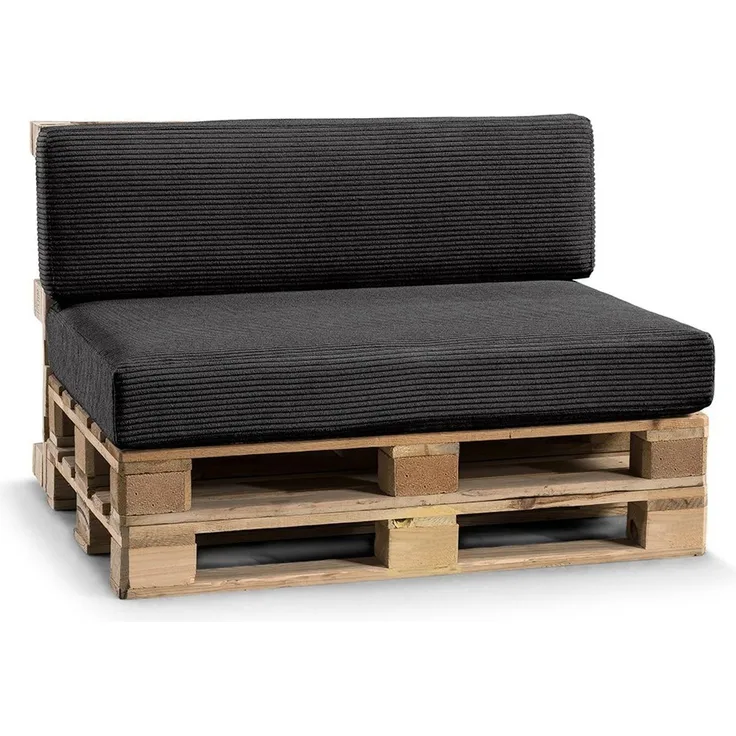 Gutekissen® Palettenkissen Gerippte Kissen, Palettenauflagen Sitzkissen Rückenlehne Gerippt PFL (Set (Sitzkissen 120x80 +Rückenlehne 120x40), Schwarz)
