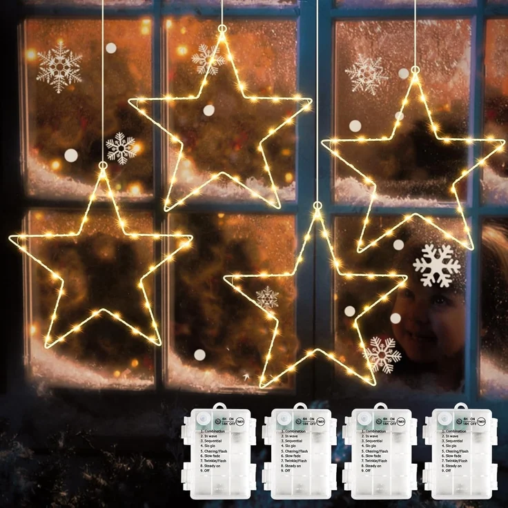 Salcar LED Stern LED Fensterdeko SternLED Weihnachtsstern Fensterlichter Weihnachtsdeko, LED fest integriert, Batteriebetrieben mit Timer, 8 Modi Weihnachtsbeleuchtung – Bild 1