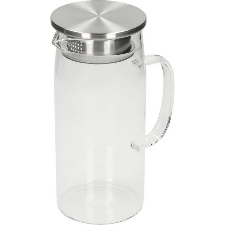 elasto Wasserkaraffe Glaskaraffe mit Deckel und Sieb 1 Liter aus Borosilikatglas – Bild 1