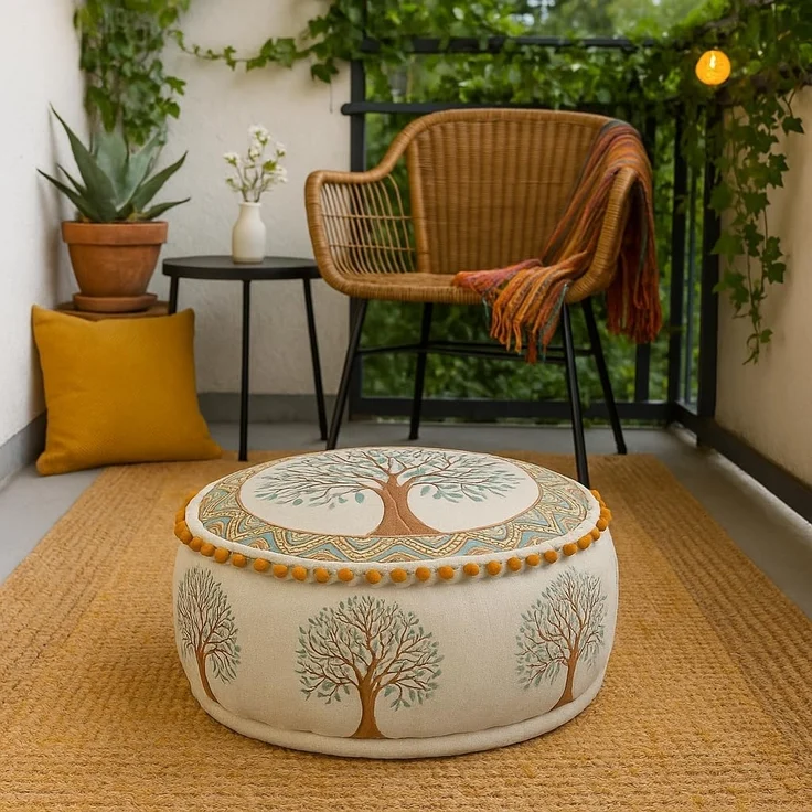 Marrakesch Orient & Mediterran Interior Pouf Pouf Guansha Braun, Sitzkissen 50x25 cm, Baumwolle bestickt, gefüllt (1-St), Handarbeit – Bild 5