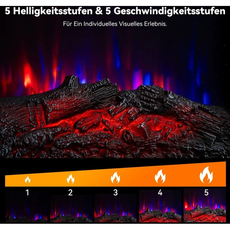 HOMAVO Elektrokamin mit Schrank, 18" 900W/1800W Elektrokamin mit Heizung, 3D-Flammeneffekt, Schrankgröße: 72 x 30 x 75cm, LED-Leiste, Fernbedienung – Bild 4