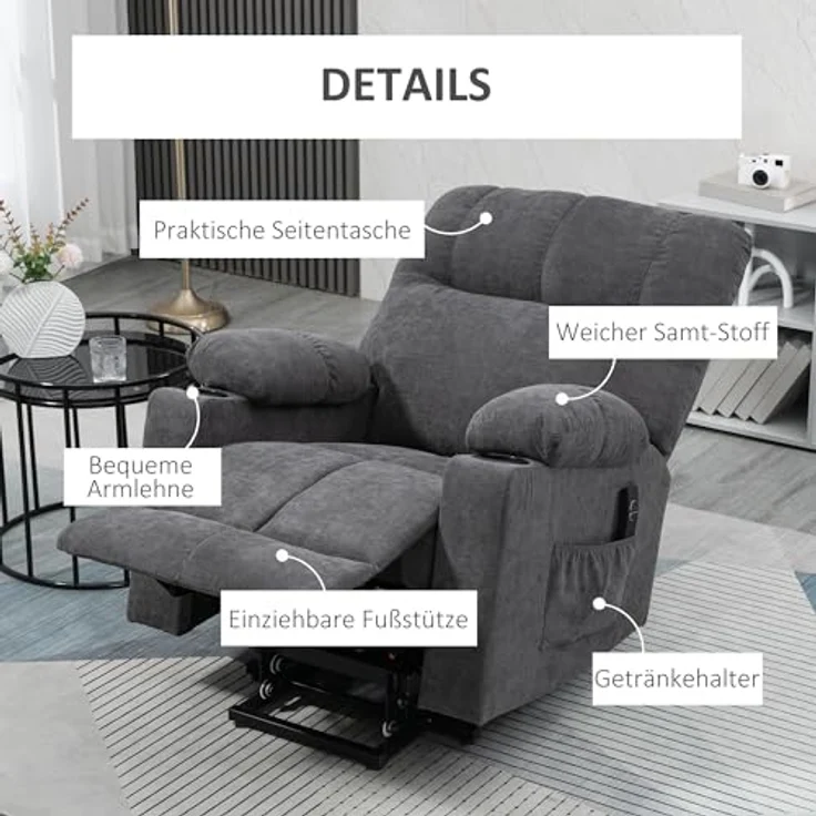 HOMCOM Massagesessel Sessel mit Aufstehhilfe, Elektrischer Kinosessel mit Massagefunktion (1-St) – Bild 8