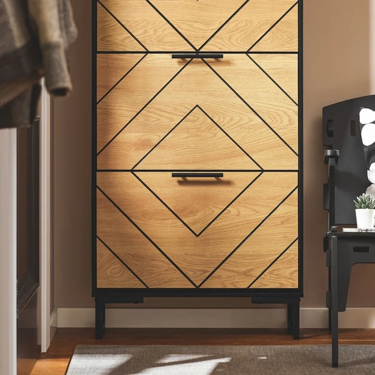 SoBuy FSR164-SCH Schuhschrank, MDF, PVC-Furnier, Helle Eiche, 62 x 125 x 59 cm – Bild 4