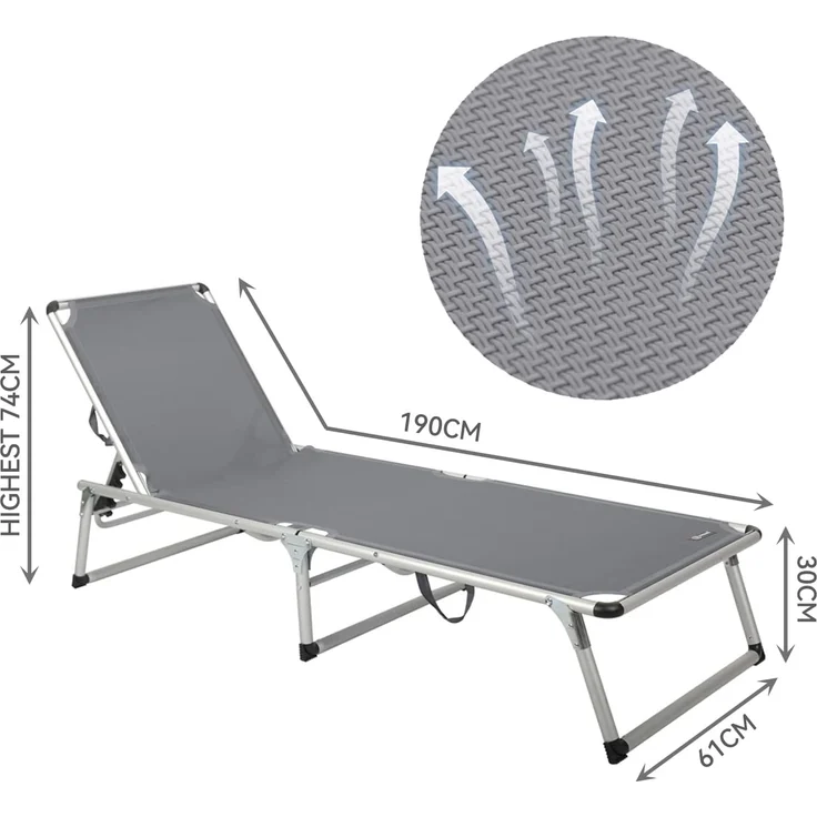 HOMECALL Gartenliege Leicht Sonnenliege Klappbar Alu Liegestuhl Strandliege, 1-tlg, 5 fach Verstellbare Rückenlehne, Sonnenschutzdach, bis 136KG – Bild 3