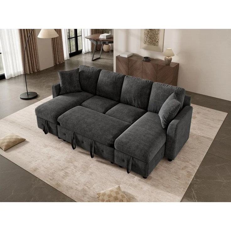 ZUBALIYA Schlafsofa 61x107 cm, mit USB - Anschluss, mit Stauraum, mit Ausziehbett, mit Chenille - Bezug, mit breiten Armlehnen, Grau – Bild 13