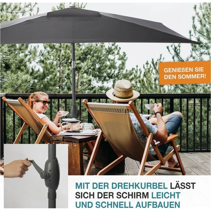 TOM Sonnenschirm mit Kurbel 140x210cm Rechteckig inklusive Kühltasche, Tragetasche, 34mm Standrohr, 180 g/m² Polyester – Bild 2