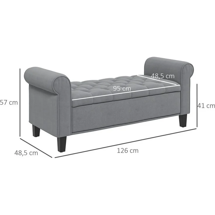 HOMCOM Polsterbank Flurbank, mit Stauraum, in Samtoptik, 126 x 48,5 x 47 cm (Bettbank, 1-St, Sitzbank), für Schlafzimmer, Grau – Bild 2