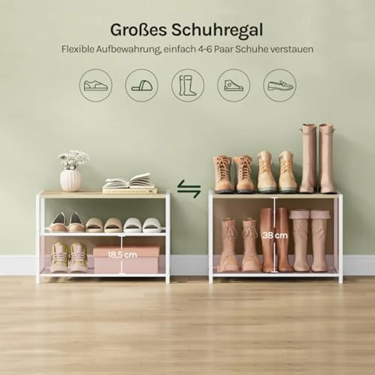 WOLTU Schuhregal mit 2 Ebenen, Schuhständer Metall, Schuhaufbewahrung platzsparend, Schuhorganizer für 6 Paar, Flur Wohnzimmer, 63 x 43 x 30 cm, weiß – Bild 5