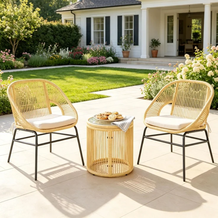Moderner Outdoor-Lounge-Set,Kompaktes Sitzmöbel-Set,Design-Gartenmöbel-Set(nur mit 2pcs Stühle,1pcs Tabelle)--Beige--81.5x64.5x41cm--YOUDENOVA – Bild 6