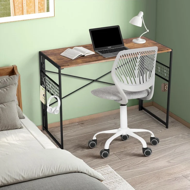 FurnitureR Faltbarer Schreibtisch 100 x 50 x 75 cm – Computertisch mit Metallrahmen & MDF-Holzplatte – Klappbarer Arbeitstisch für Home Office, Gaming & Studium – Industrial Design (Vintage) – Bild 4
