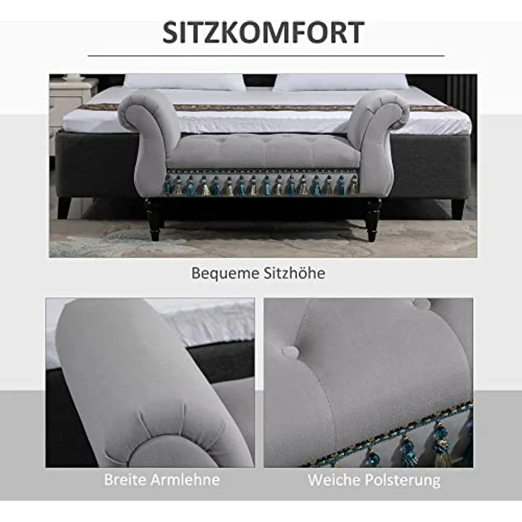 HOMCOM Polsterbank Sitzbank mit Holzbeine (Bettbank, 1-St, Sitzottomane), Hellgrau, 117 x 40 x 58 cm – Bild 7
