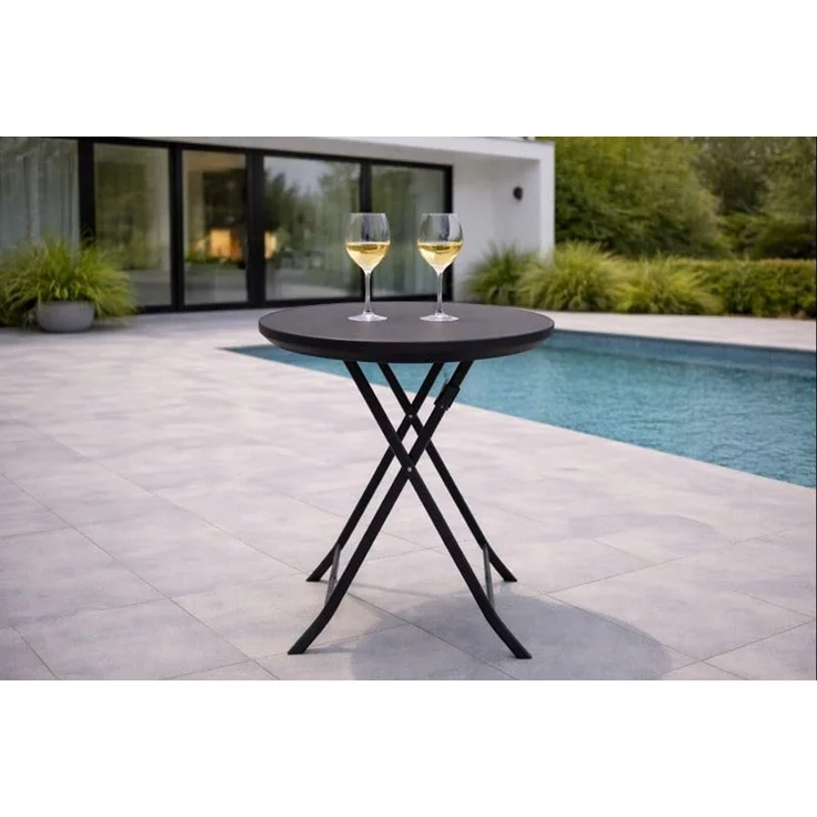 DEGAMO Gartentisch MILANO, 60cm rund, Metall anthrzait, Stahl schwarz, klappbar – Bild 2