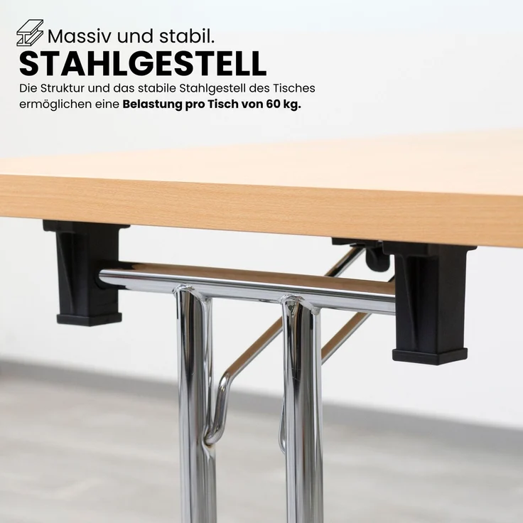 bümö Klapptisch Ahorn 160x80 cm klappbar & stapelbar, klappbarer Schreibtisch, Klappschreibtisch, Tisch klappbar, Klappbarer Tisch, Klapptisch Holz-Platte, Gestell stabil aus Metall verchromt, KL16-3 – Bild 4
