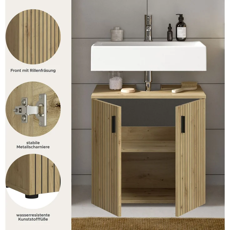 Waschbeckenunterschrank B/H/T: 60x59x30 cm in Artisan Oak Nachbildung und -- – Bild 7