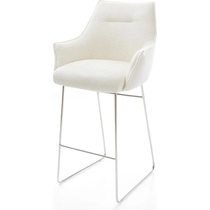 Barstuhl Alja-Flex Bouclé Soft Beige Kufengestell Edelstahl Silberfarben Taschenfederkern – Bild 2