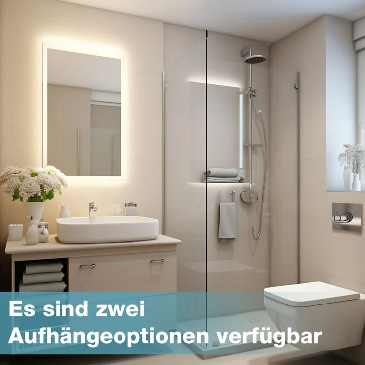 Gimbelen LED Badspiegel 50x70 cm, Badezimmerspiegel mit Beleuchtung, Tastenschalter, Antibeschlag, 2 Lichtfarben (3000K/6500K) & Speicherfunktion, explosionsgeschützt, IP44, Silber – Bild 7