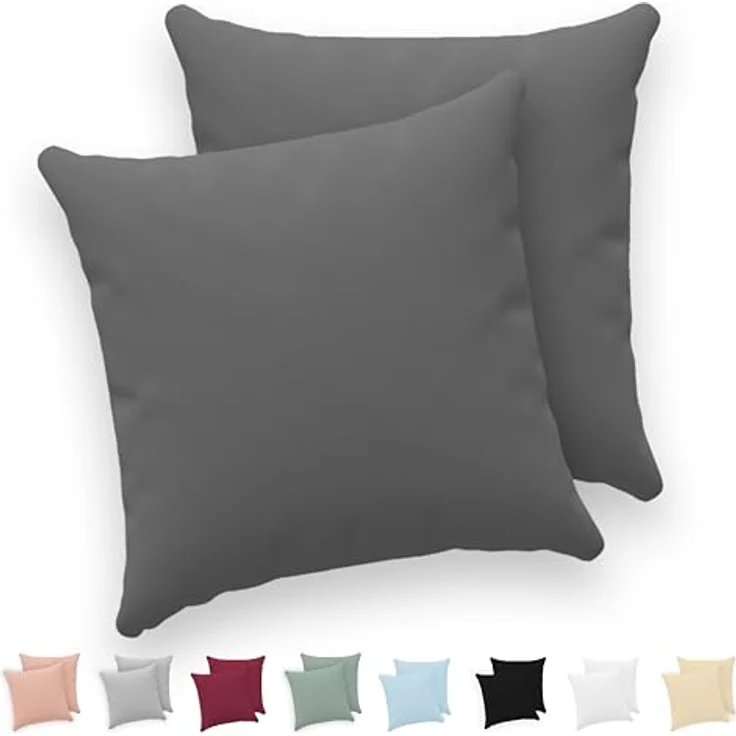 Twinzen® Kissenbezug 60x60 (2er-Set) - 100% Jersey Baumwolle 150 GSM Kissenbezüge - Anthrazit - Für Kissenbezüge 60x60 cm - Kissenhülle - Kissenbezug mit Reißverschluss - Oeko-Tex Zertifiziert – Bild 2
