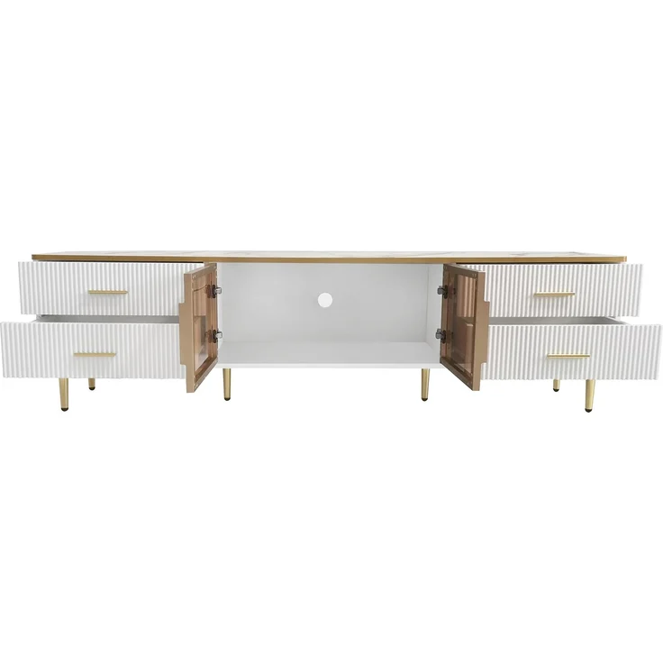 TV-Lowboard aus Spanplatte mit LED & Glasfront, 170x37x47,5 cm, Weiß – Bild 10