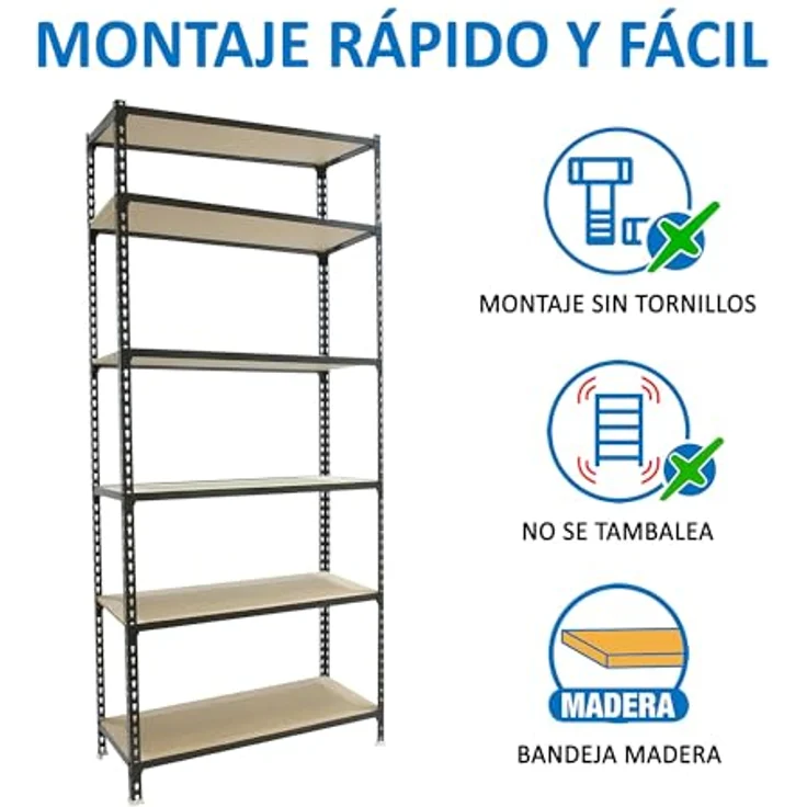 Simon Rack Schwerlastregal, 2500 x 1000 x 300 mm, Bis 150 kg Belastbar, 6 Verstellbare Ablagen, MDF-Platten, Kellerregal, Lagerregal, Anthrazit/Holz - Maderclick – Bild 6