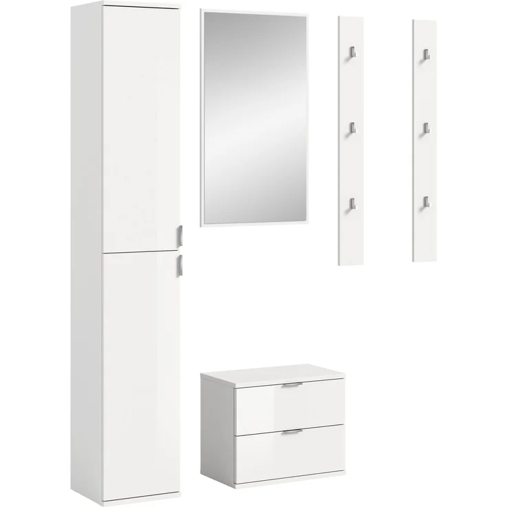 Garderoben-Set >Projekt X< in weiß / weiß hochglanz - 148x191x37cm (BxHxT) – Bild 1