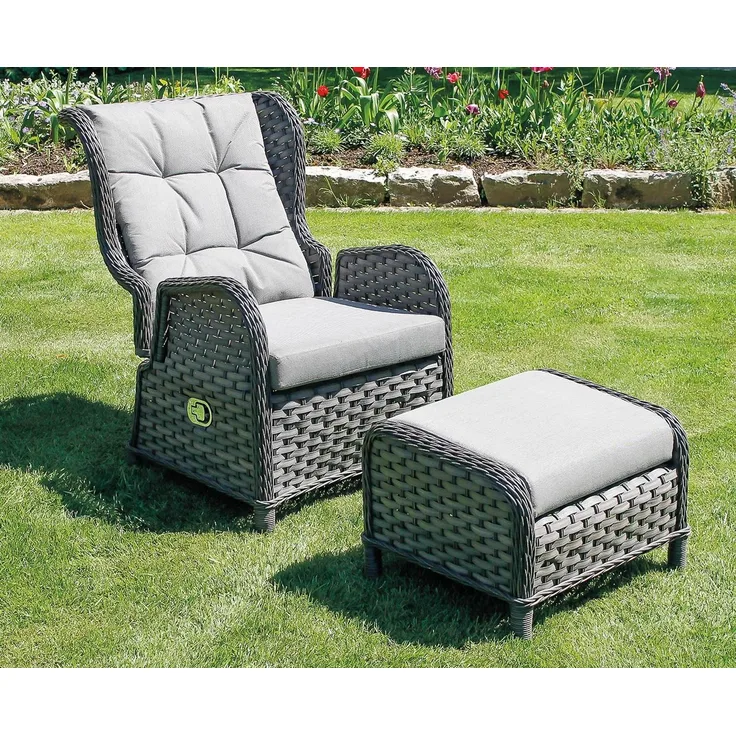 Verstellbarer Polyrattan Comfort Relax Ohrensessel Gartensessel Polster Hocker