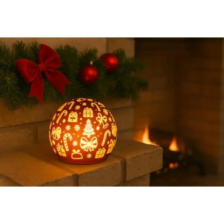 mucHome LED Kugelleuchte Deko Kugel LED Licht Gold mit Timer Weihnachtskugel rot/Gold 10cm – Bild 3