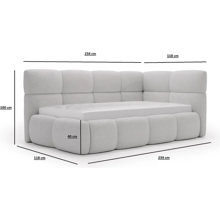 GRAINGOLD Modo One Jugendbett 90x200, Einzelbett mit Bettkasten, mit Lattenrost, Bouclé-Stoff, Rechts, Dunkelbeige – Bild 8