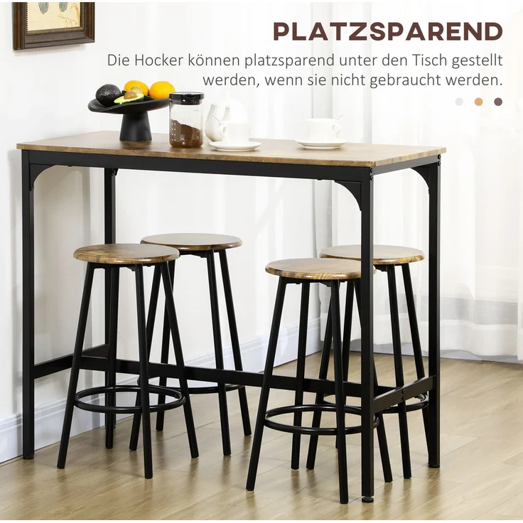 Bartisch-Set, MDF in Holzoptik mit 4 Barhockern, 110x50x89,5 cm, Braun – Bild 8