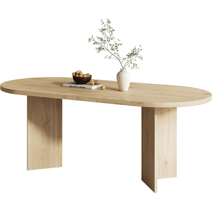 Esstisch 160*80 cm, geeignet für 6–8 Personen, Esstisch mit abgerundeten Ecken, verdickte Tischplatte, Esstisch im einfachen Stil, Eichenfarbe – Bild 8