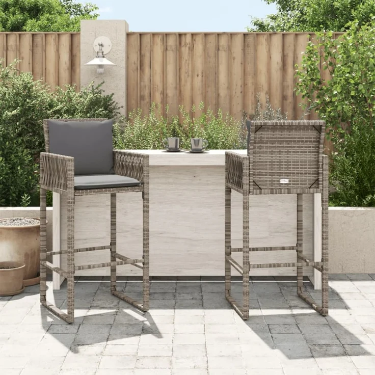 vidaXL Garten-Barhocker mit Kissen 2 Stk. Grau Poly Rattan 368707 – Bild 3