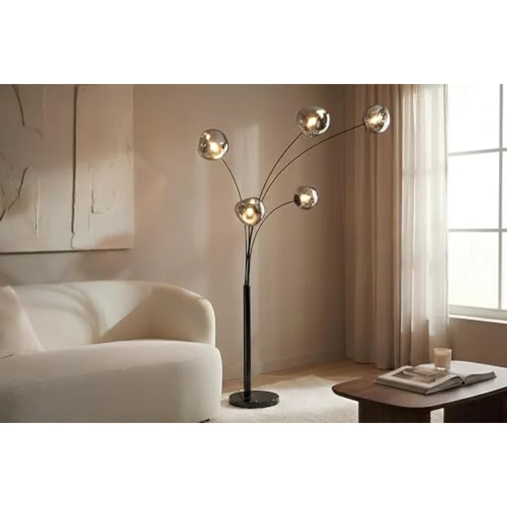 riess-ambiente Stehlampe LIQUID DIAMOND 200cm smoke grau/schwarz – 5 Kugelschirme aus Glas, Ein-/Ausschalter, ohne Leuchtmittel, mehrarmiges Design mit Marmorfuß – ideal für Lounge oder Essbereich – Bild 3