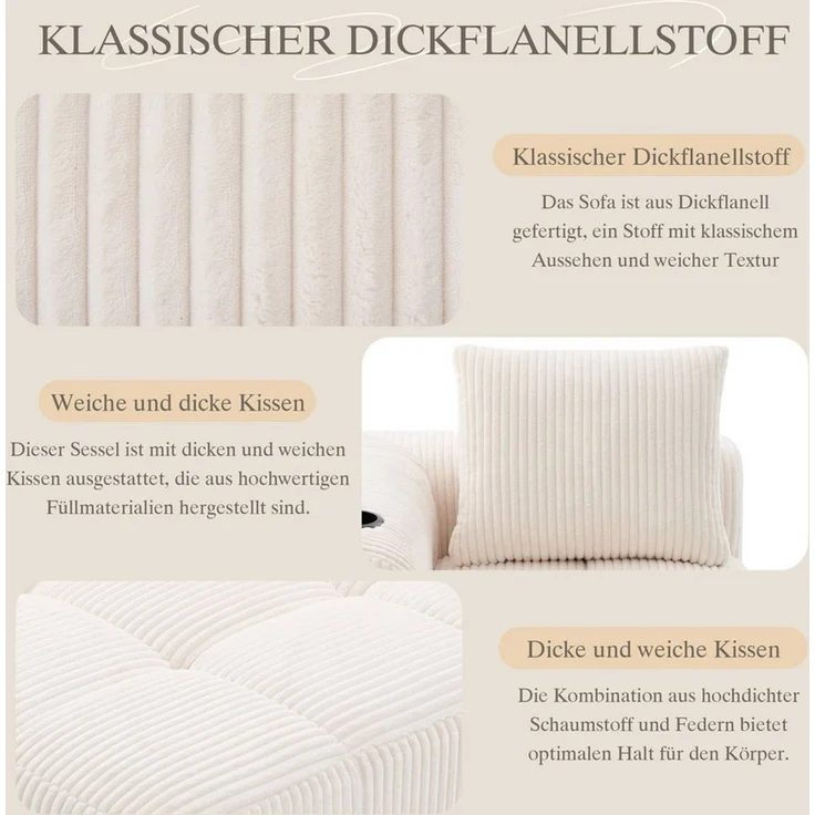 MODFU Sofa Cord-Kompaktsofa, mit Sofa, Rückenkissen, integrierter Getränkehalter & seitlicher Aufbewahrungstasche – Bild 2