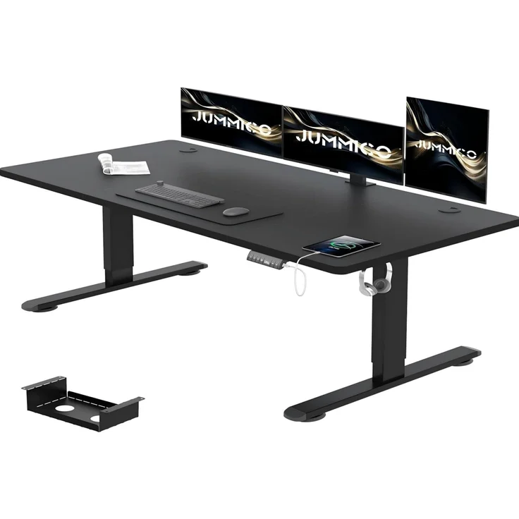 JUMMICO Schreibtisch höhenverstellbar mit 4 Memory-Funktionen, Schwarz, 140x80 cm – Bild 1