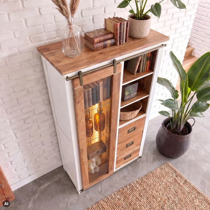 Vitrine Mango / Altholz 100x45x175 weiß lackiert RAILWAY LUX #525 – Bild 3