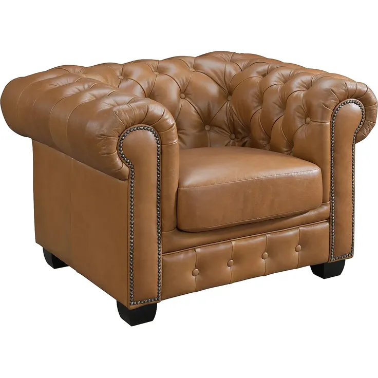 LINEA SOFA - BRENTON - Sessel mit gerader Rückenlehne - Holz, Platte - Holz - Camel - 105 x 96 x 73 cm