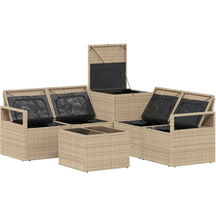 vidaXL Sofa Set 6 stk. Beige und Cremeweiß Polyrattan und Stahl 3447252 – Bild 7
