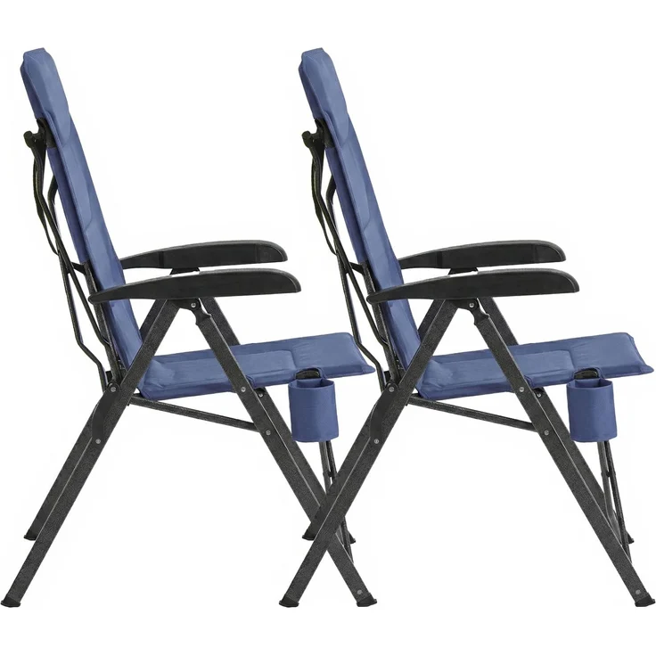 SONGMICS Campingstuhl faltbar, 2er Set, 95°-150° verstellbare Rückenlehne, Klappstuhl, drehbarer Getränkehalter, Tragetasche, Schultergurt, für Garten, Camping, Angeln, blau – Bild 2