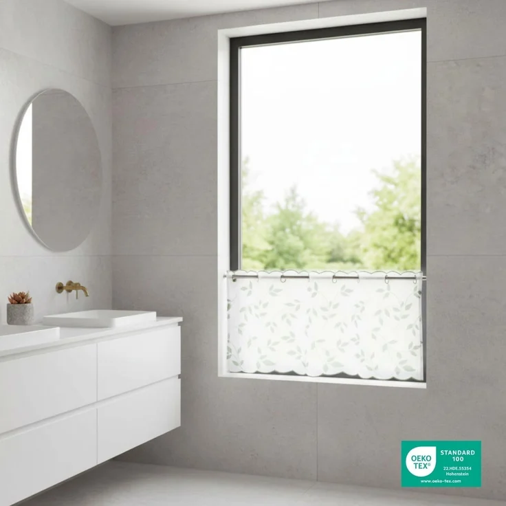 Delindo Lifestyle Scheibengardine Blätter (1 St), Stangendurchzug, transparent, Voile, mit Stangendurchzug für die Küche – Bild 3