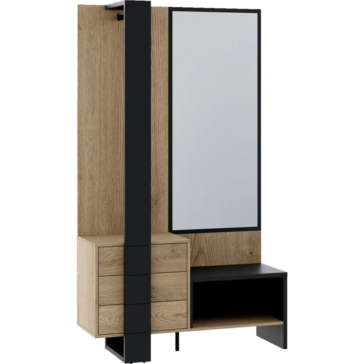 Carryhome 'SILENT' Garderoben-Set, Holznachbildung Eiche anthrazit, 115 x 200 x 41.6 cm, mit Spiegel und 3 Schubladen – Bild 1