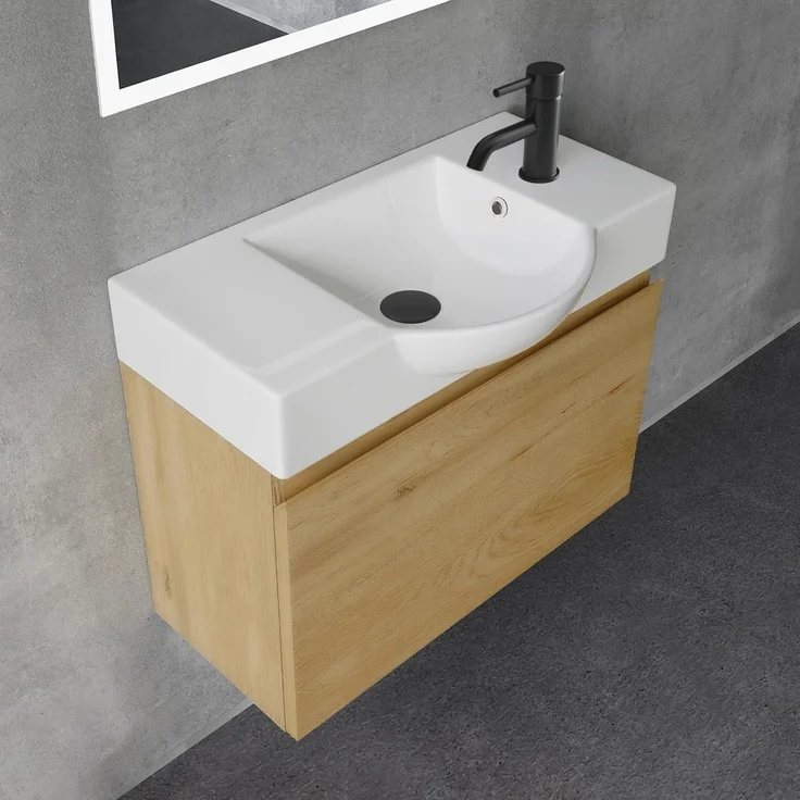 Alpenberger Badmöbel-Set Waschbecken mit Unterschrank 55 cm Breit, (Badezimmermöbel Waschtisch, Badschrank Schmal), Waschbeckenunterschrank mit Softclose – Bild 1