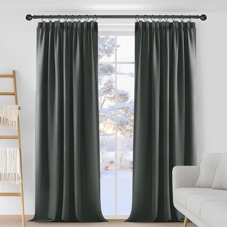 Vorhang blickdicht Verdunkelung H180 x B140 cm (2er Pack) Dunkelgrau – Bild 2