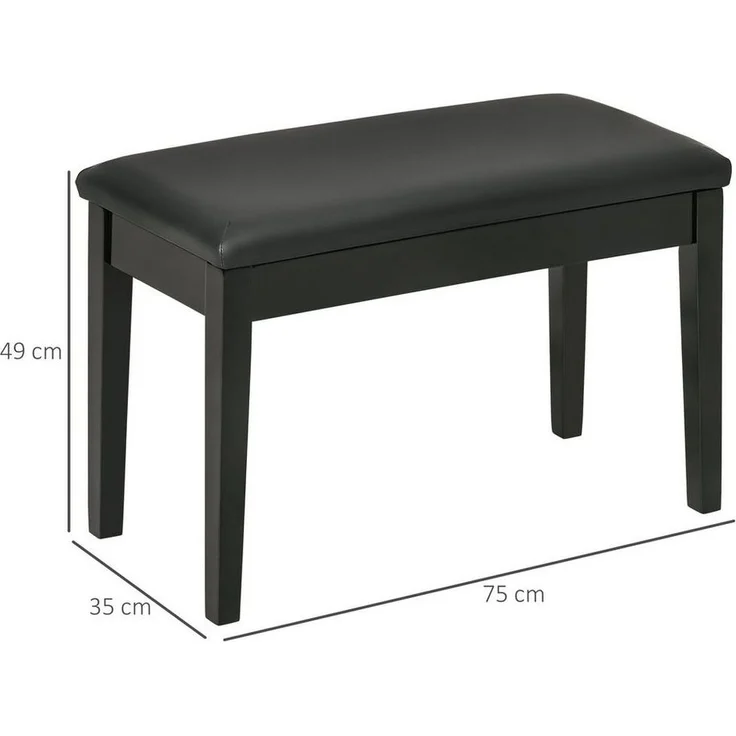 HOMCOM Klavierbank Klavierhocker mit versteckten Stauraum, Pianobank mit Lederkissen (bis 150 KG Belastbar, 1-St, Schwarz), 75 x 35 x 49 cm – Bild 2
